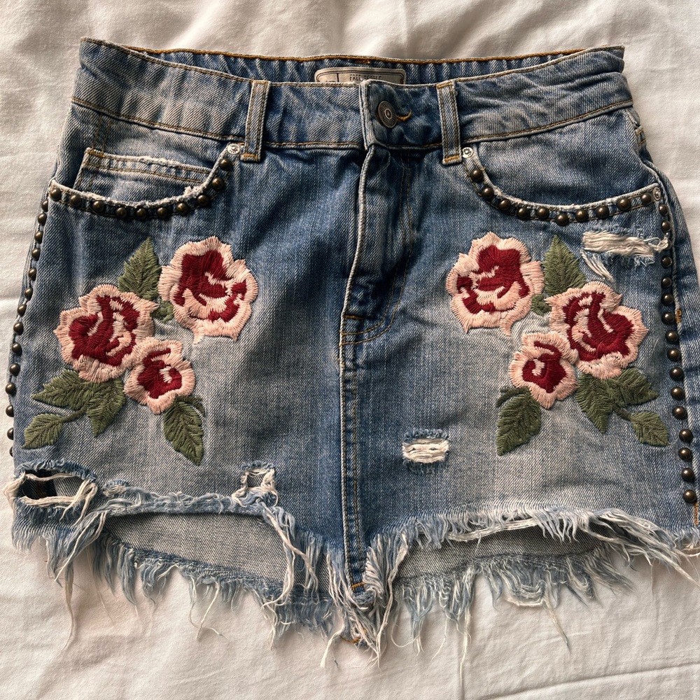 Free People Denim embroidered skirt